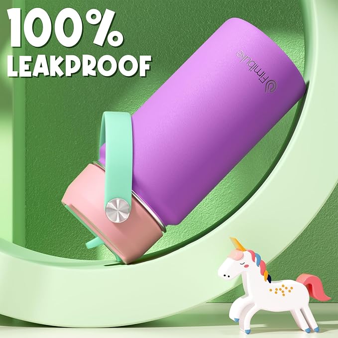 Fimibuke Kids Insulated Water Bottle - 14oz BPA-FREE 18/8 Stainless Steel Travel Tumbler Leak Proof Double Wall Vacuum Kid Cup with Straw Metal Water Bottle for School Boys Girls(1 Pack, Cotton Candy)