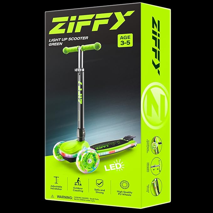 ZIFFY 3-Wheel Light-Up Toddler Scooter for Kids 3-8, Kids Scooter for Boys Girls with 20 Dynamic LED Lights, 4 Adjustable Height Balance Kick Scooter 110LBS, Lean-to-Steer Anti-Slip Wide Deck by JOVA