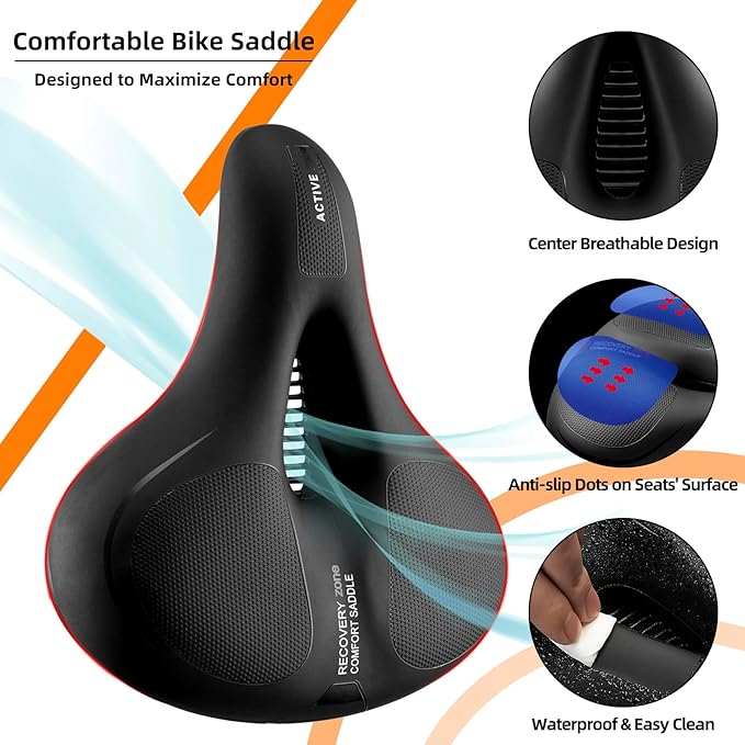 ROCKBROS Bike Seat Cushion for Men Women with Handle & Dual Shock Absorbing Ball Memory Foam - 3 Zone Concept Bike Saddle, Soft Wide Waterproof Mountain Bicycle Accessories