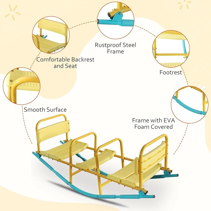 360 Degree Rotation Seesaw Swivel Teeter-Totter, 2/3/4 Seats Sit and Spin Outdoor Playground Equipment for Kids, Toddlers, Boys, Children (Yellow-3 Seats)