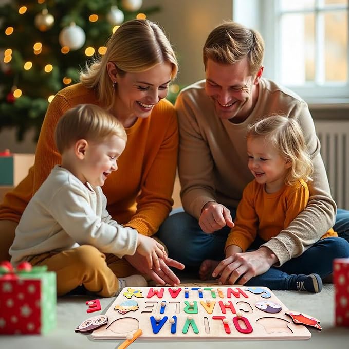 Baosity Personalized Name Puzzles for Toddlers 1-3, Custom Name Puzzle for Kids, Early Learning Toys for Baby Boy Girl, Wooden Toddler Puzzles, Personalized Gifts for Birthday Christmas Baby Shower