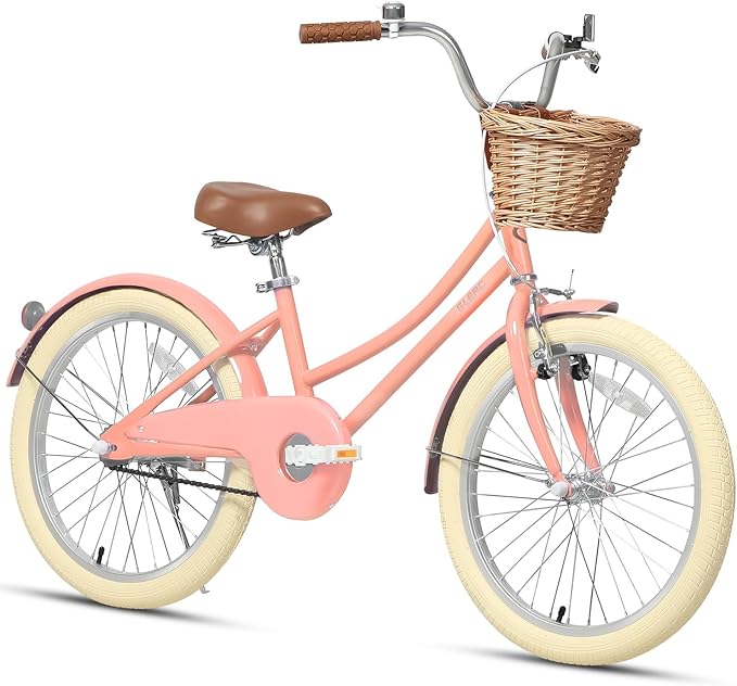 Glerc Little Molly 12-20 Inch Kids Retro Cruiser Bike for 2-13 Year Old with Wicker Basket & Training Wheels/Kickstand, Multiple Colors