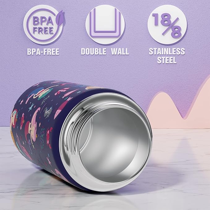 Fimibuke Kids Insulated Water Bottle, 14oz BPA FREE 18/8 Stainless Steel Travel Tumbler Double Wall Vacuum Leak Proof Kids Cup with Straw Metal Water Bottle for School Boys Girls(1 Pack, MERMAID)