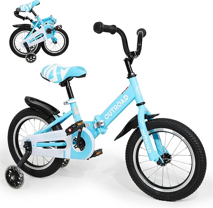 Outroad Kids Bike for Boys Girls Age 3-9 Years Old, 14 16 18 Inch Kid's Bike with Training Wheels, Children Bicycles for Toddler, Blue and Red