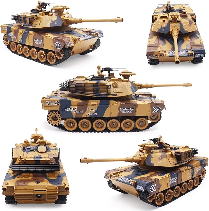 1:18 Scale Remote Control Army Tank - US M1A2 Battle RC Tank Model Toys for Adults - 15 Channel Full Function Military Toy with 360 Degree Rotating Turret Smoke Light Sound