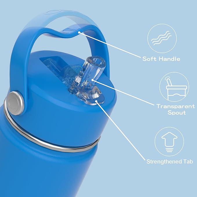 OISIZ Kids Water Bottle with Straw Lid 14oz, Vacuum Insulated 316 Stainless Steel Water Bottles for Kids for School, Leakproof Water Bottle, BPA Free and Keep Cold for 24 Hours,Ocean