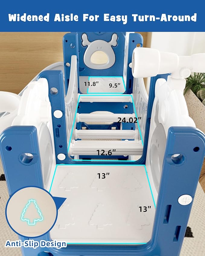 XJD Toddler Slide,11 in 1 Kids Slide for Toddlers 1-3, Toddler Climbing Toys,New Upgrade with Golf Set, Basketball Hoop for Indoor Outdoor Playset (Blue)