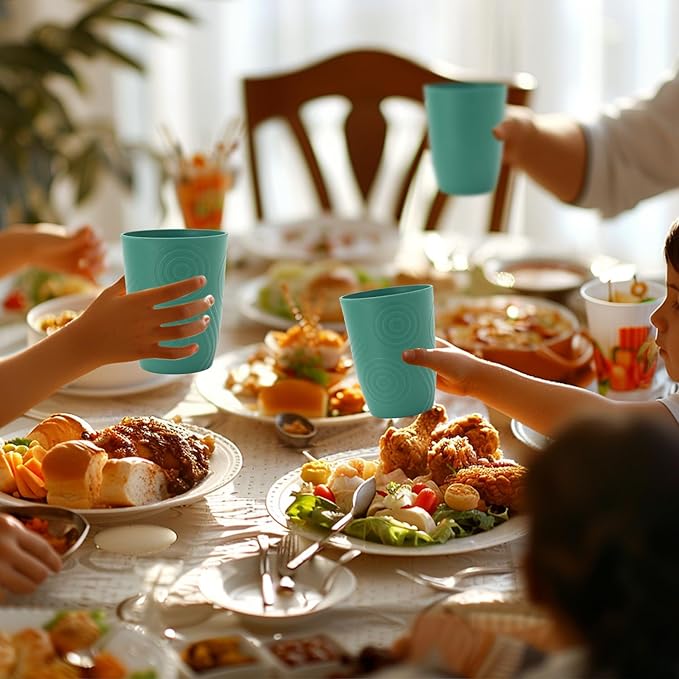 Glasses Drinking Set 6 PCS - Wheat Straw Cups Lightweight Plastic Cup Set 12 OZ Unbreakable Cups Microwave and Dishwasher Safe Water Tumbler, Kitchen Cup for Picnics, Camping, RV - Green