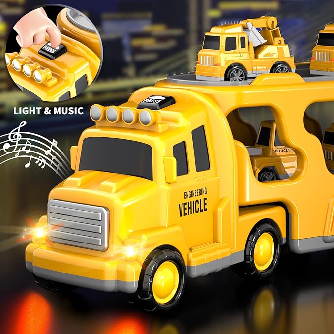 Bennol Construction Truck Toys for Toddler Boy 1 2 3 4 5 Year Old, Car Trucks Birthday Gifts Toys for Kids Ages 1-3 3-5, 5-in-1 Construction Trcuk with Excavator, Crane Mixer, Bulldozer