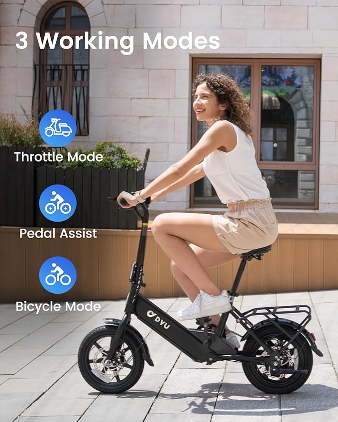 DYU Electric Bike for Adults Teens, Folding Electric Bicycle,Commuter City E-Bike with 350W Motor and 36V 7.8Ah Battery,3 Levels Assist, Dual Disc Brakes