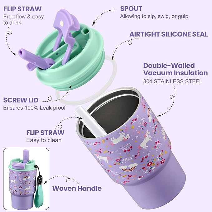 Bento Lunch Box for Kids with 17oz Soup Thermo,Insulated Tumbler Water Bottle and Insulated Lunch Bag,Leak-Proof 3 Compartment Lunch Food Container with Ice Pack for Kids to School-Horse