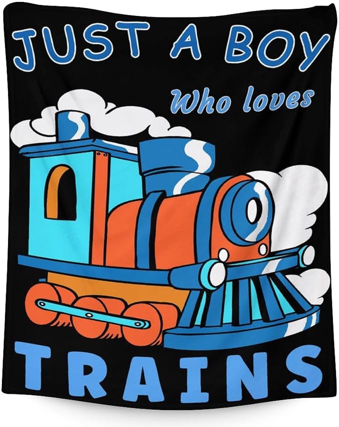 Train Throw Blanket Gifts for Kids - Soft Fluffy Warm Train Blankets - 30"x40" Inches Lap Size for Chair - Black Vintage Throws