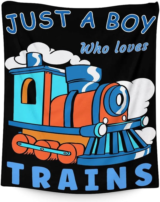 Train Throw Blanket Gifts for Kids - Soft Fluffy Warm Train Blankets - 30"x40" Inches Lap Size for Chair - Black Vintage Throws