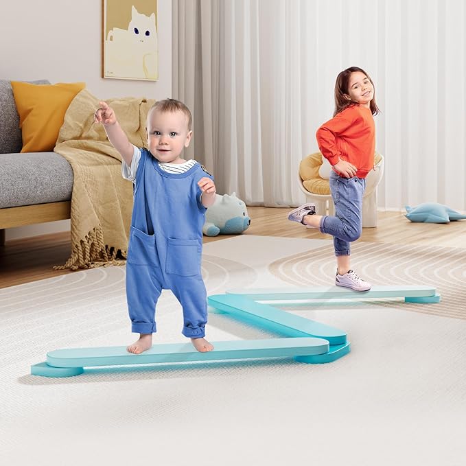 BlueWood Balance Beam for Kids 3-5, Toddler Sensory Wooden Toys and Stepping Stones, Build Coordination Gymnastics Obstacle Motor Skill for Kid