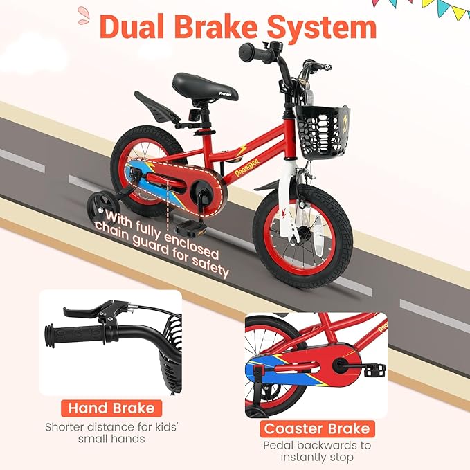 BABY JOY Kids Bike, 12 14 16 18 20 Inch Children Bikes for Boys Girls Teens 3-8 8+ Years w/Training Wheels or Kickstand, Handbrake, Coaster Brake & Removable Basket, Kids Bicycle of Multiple Colors