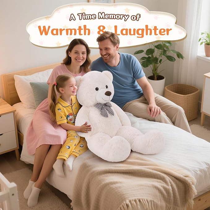 MorisMos Bow Tie Giant Teddy Bear, 39inch Large Teddy Bear Plush, Soft Big Bears for Girls Girlfriend, White