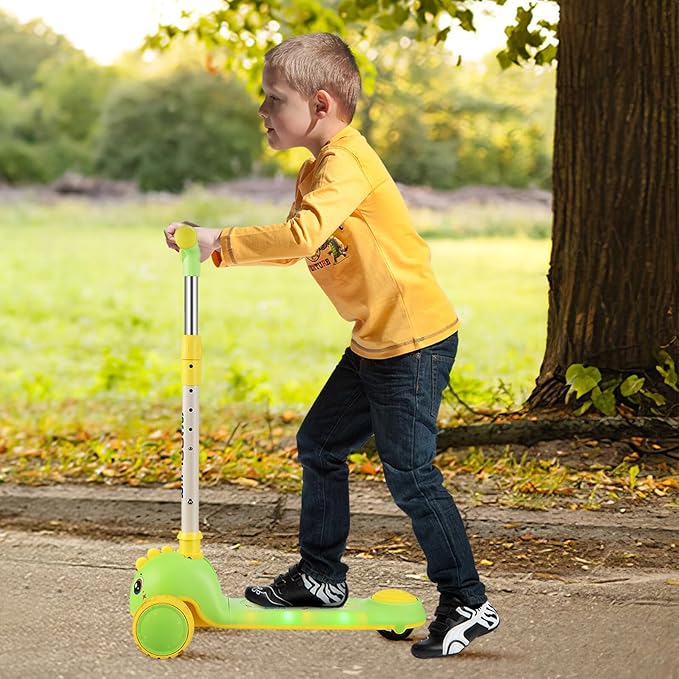 PRETYZOOM Adjustable Handlebar Scooter with Light-up Wheels and Sound Easy Foldable Outdoor Kick Scooter for Ages Portable Active Play and Convenient Storage