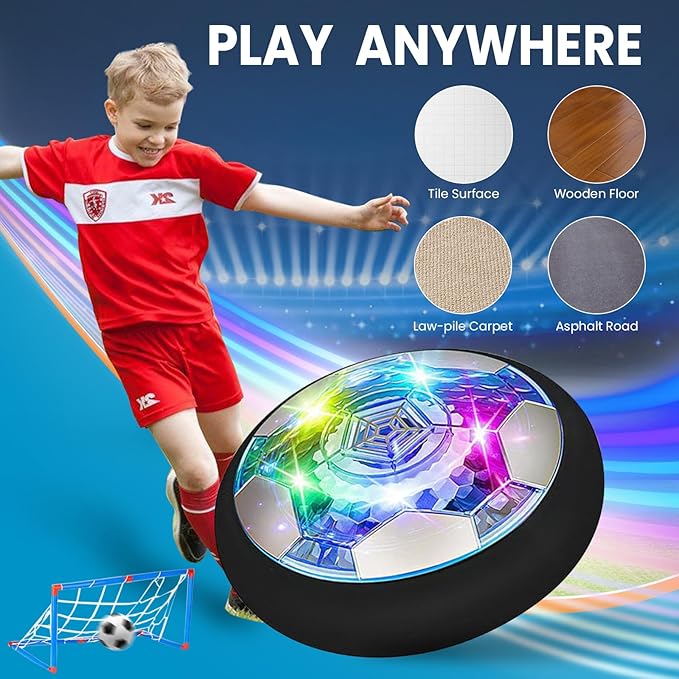 Hover Soccer Ball Set, Indoor Soccer Ball 4 in 1 Rechargeable Air Power Soccer with LED Lights and Foam Bumper Protection Gifts for Boys Girls 3 4 5 6 7 8-12 Year Old Kids