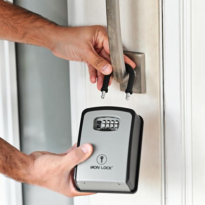 Iron Lock® XXL Portable Key Lock Box and Wall Mounted with Removable U-Shackle Waterproof Indoor Outdoor 4 Digit Combo with Resettable Code with A B Switch Extra Large Key Lockbox Outside (XXL, Grey)