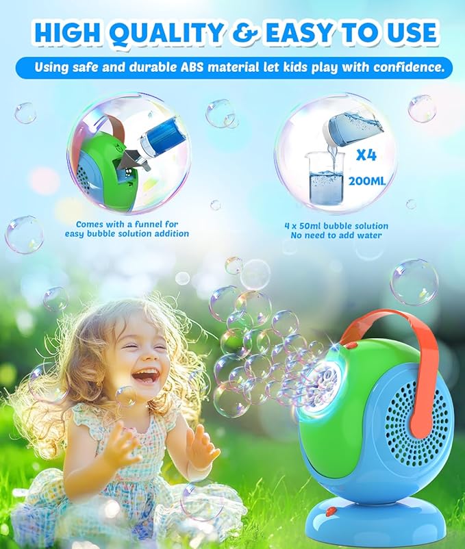 Joyfuture Bubble Machine, Automatic Bubbles Blower for Kids, Toddlers - 360° Rotation, 75° Adjustment, with Handle - Gifts Toys for Boys, Girls Age 1+ Year Old, Hallween, Outdoor, Birthday Party