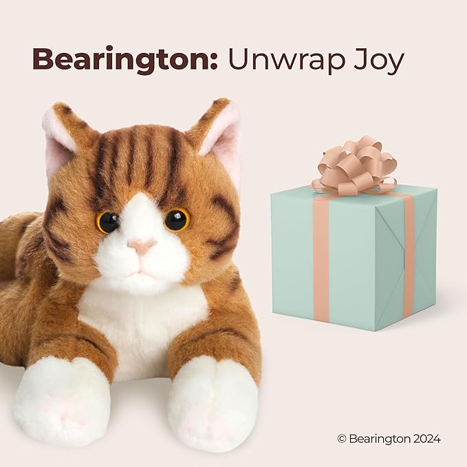 Bearington Collection Lil' 8-Inch Tabby Cat Plush Toy - Orange Cat Stuffed Animal That Looks Real for Kids