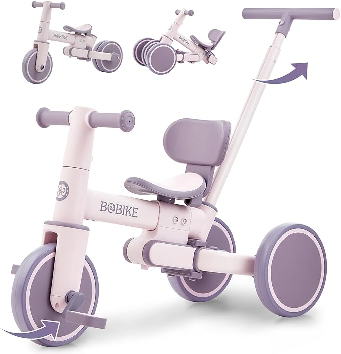 5-in-1 Tricycle for Toddlers 18 Months to 5 Years Old, Toddler Bike, Kids Tricycle with Push Handle and Backrest, Toddler Balance Bike with Easy Assembly for Boys and Girls. (Purple)
