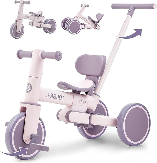 5-in-1 Tricycle for Toddlers 18 Months to 5 Years Old, Toddler Bike, Kids Tricycle with Push Handle and Backrest, Toddler Balance Bike with Easy Assembly for Boys and Girls. (Purple)