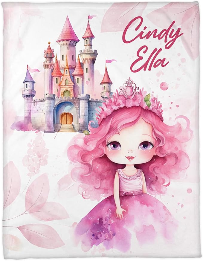 Zocoshi Personalized Princess Fairy Tale Blanket - Custom Name Gift for Kids, Magical Design, Cozy Keepsake, Perfect Birthday Baby Shower Present