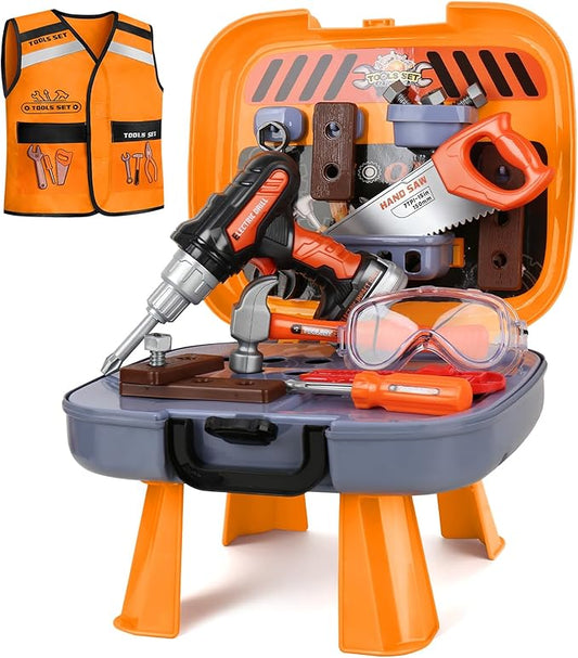 Toddler Tool Set for Age 3-5 Kids Tool Set with Tool Box and Toy Drill, Pretend Play Toy Tools Kids Construction Tools Bench for Toddlers Boys Toys 3 Year Old Gifts