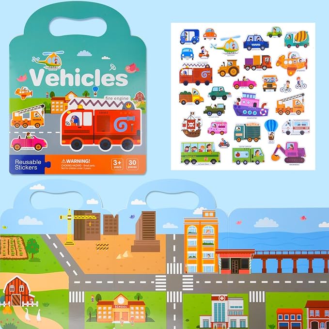 ASTARON 3 Pack Reusable 3D Puffy Sticker Book for Kids 3-6, Jelly Sticker Game Educational Sensory Learning Toy,Travel Stickers and Busy Book