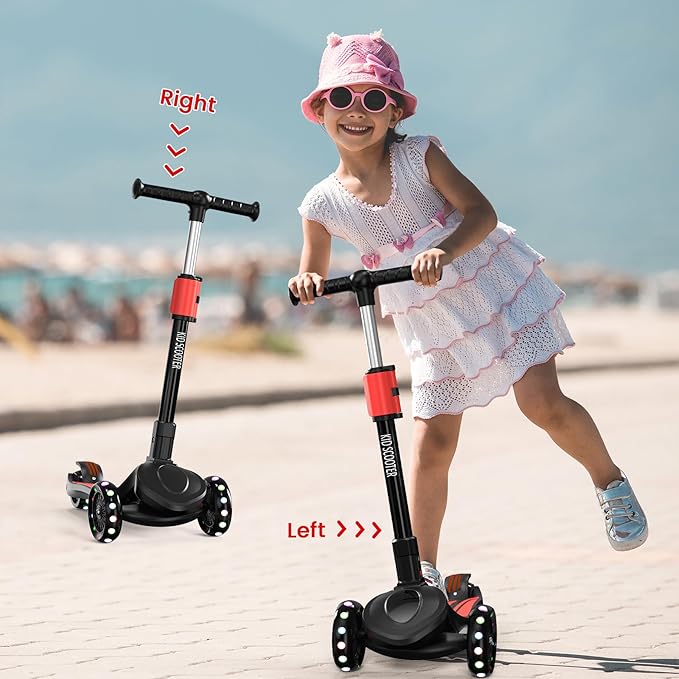 2-in-1 Adjustable Kick Scooter for Kids 3-5 (Suitable 3-12 Years),5-Level Handlebar & Removable Seat, LED Light-Up Wheels, Wide Deck, Foldable Design for Indoor/Outdoor Use - Girls & Boys