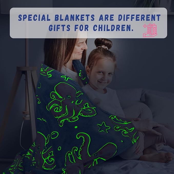 Octopus Twin Blanket for Couch & Bed - Glow in The Dark Ocean Blanket Soft Octopus Gifts for Kids, Blue Sea Animal Fleece Throw for Home Decor Christmas Birthday Present 60"x80"