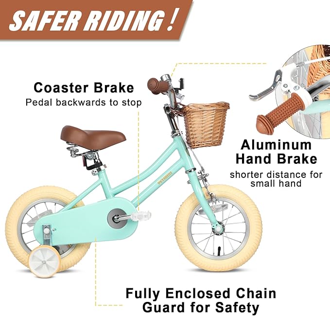 Petimini Girls Bike with Basket for 2-12 Years Old Kids, 12 14 16 18 20 Inch Bicycle with Bell Training Wheels Basket, Multiple Colors