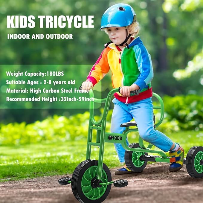 Kids Tricycle for Ages 3+, Preschool Daycare Playground Kids Balance Bike, Home Toddler Trike with Bell and Rubber Wheels, Boys and Girls Indoor/Outdoor Play Equipment