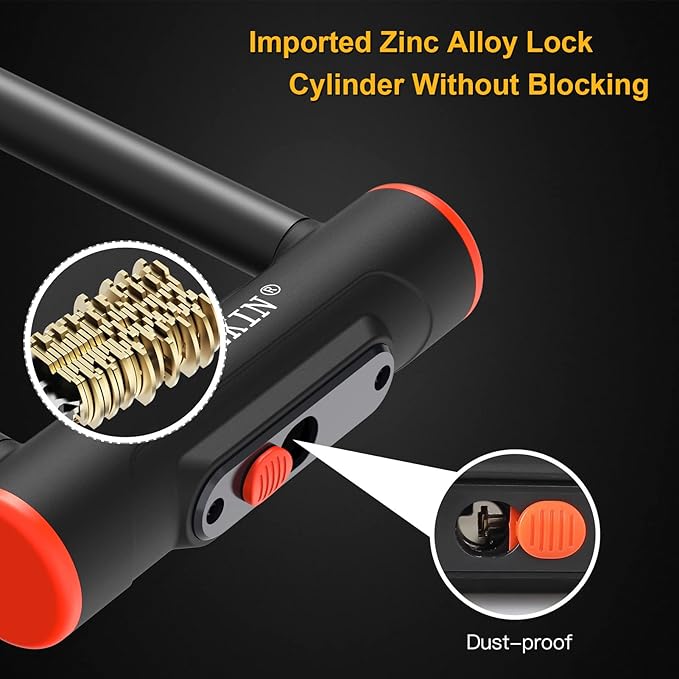 Heavy Duty U Lock - 16mm Bicycle Lock with 3 Keys for Road & Mountain Bikes