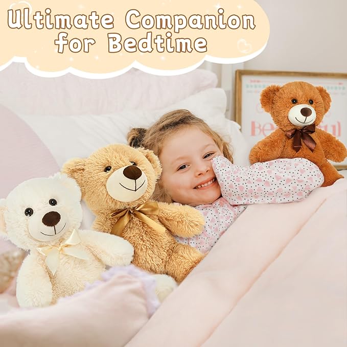 MorisMos 8Pcs Teddy Bears Bulk Baby Shower, 14inch Cute Teddy Bear Stuffed Animals Plush, Small Stuffed Bears on Centerpiece Baby Shower, Brown