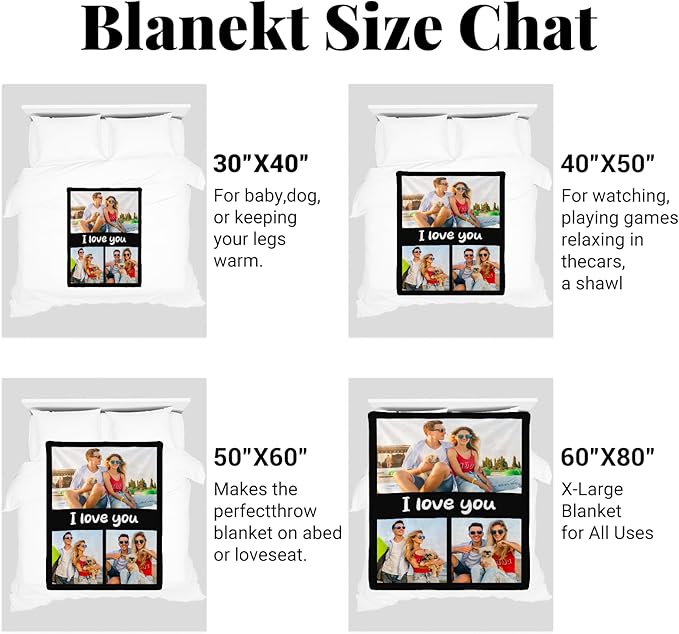 Custom Blanket with Photos, Personalized Blankets with Picture, I Love You Girlfriend Boyfriend Couples Gifts, for Birthday Christmas Women Men Adult Kids Mom Dad Wife Husband