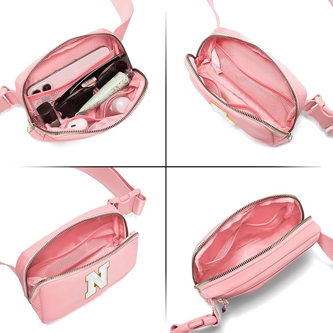 Gitus Birthday Gifts for 8 9 10 11 12 13 Year Old Girls Personalized Fanny Pack Crossbody Bags with Initial Letter Patch Belt Bag for Teen Girls Cute Trendy Stuff Travel Essentials (LightPink-N)