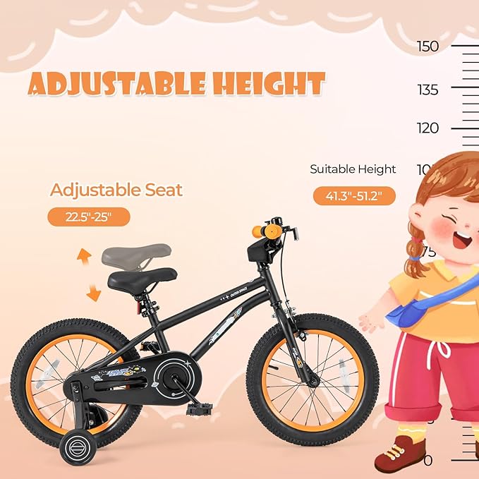 BABY JOY Outer Space Kids Bike, 14 16 18 Inch Sport Bicycle for 3-8 Years Old w/Adjustable Saddle, Training Wheels, Widened Tyre, Handbrake & Coaster Brake, 95% Pre-Assembled Girls Boys Bike