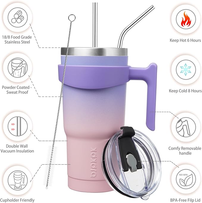 BJPKPK 20 oz Tumbler With Handle And Straw Lid Stainless Steel Travel Mugs Insulated Tumbler Cups,Pastel Sunset