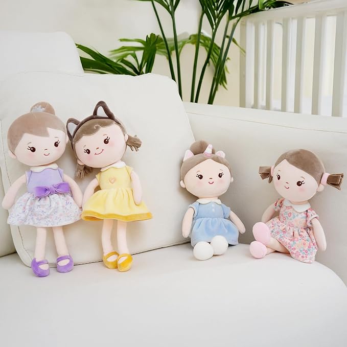 GAGAKU Soft Plush Baby Doll for Girls (12") - My First Baby Doll Gift for Girls, Toddlers & Infants, Machine Washable Rag Doll Toy - Purple Skirt Girl