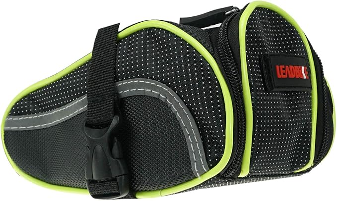 Ryhpez Bike Saddle Bag, Bicycle Bag Back Seat Pouch Mountain Bike Pocket Pack Waterproof Strap-on Seat Bag for Outdoor Night Safety Ride, Convenient with Reflective Stripes - Green