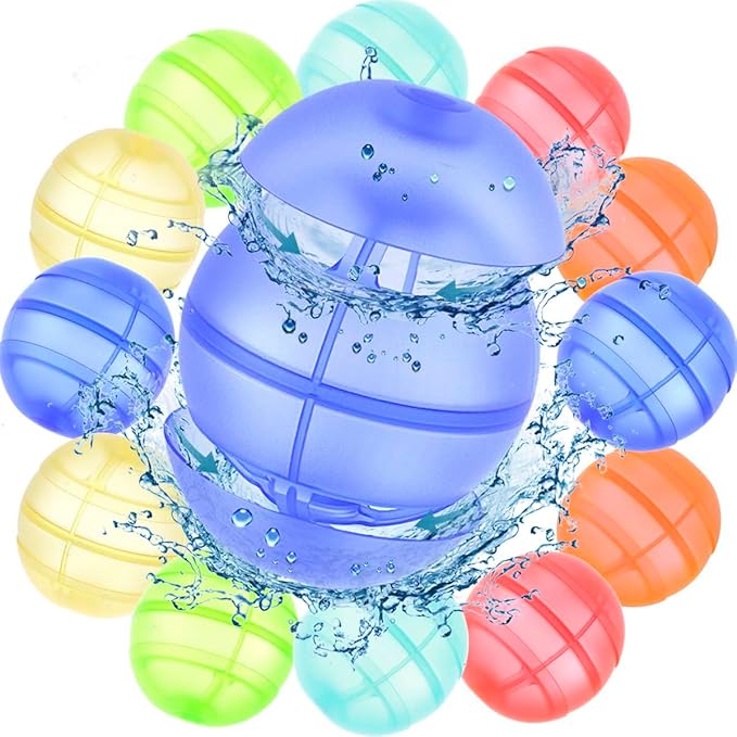 Reusable Water Balloons, 12PCS Self Sealing Silicone Water Bomb Balls Quick Fill for Kids, Refillable Water Balloons for Pool Summer Party Water Fight Game