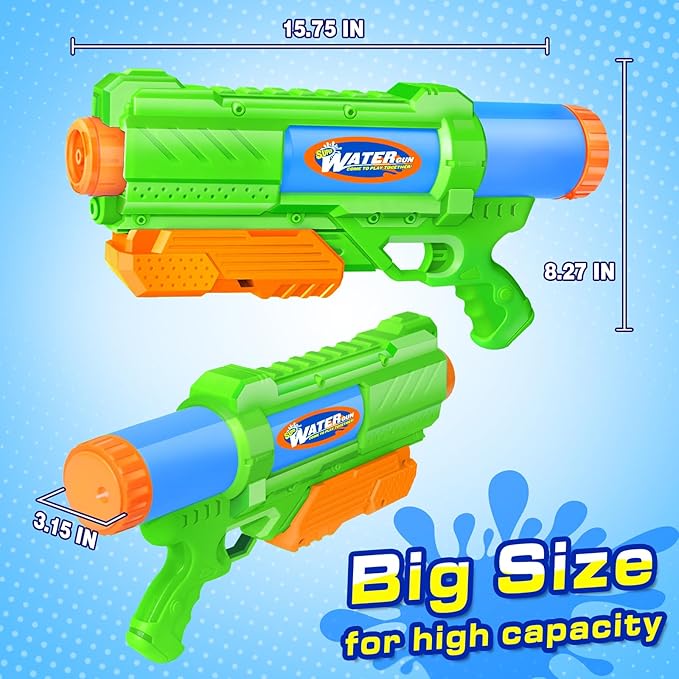 2 Pack Water Guns Soaker Squirts Blasters with Trigger for Boys Girls Summer Outdoor Swimming Pool Blue Green