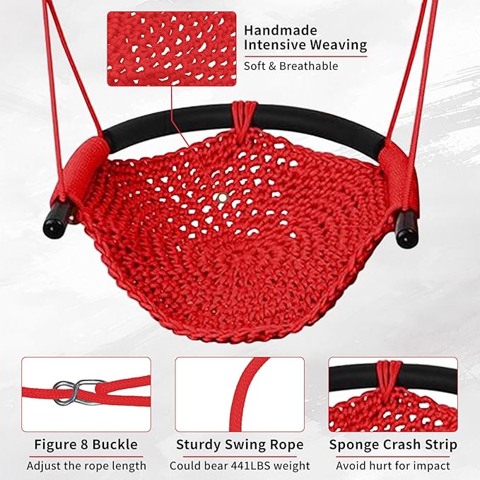Hi-Na Kids Tree Swing Seat for Kids Rope Swing Seat, Indoor Swing for Kids Outdoor, Backyard Swing Tree Swing Seat Door Swing (Red)