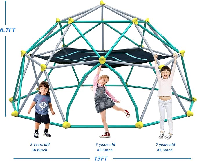 Merax 13FT Climbing Dome with Hammock, Outdoor Geometric Dome Climber Play Center for Kids 3-10 Supporting 1000 lbs, Easy Assembly Jungle Gym