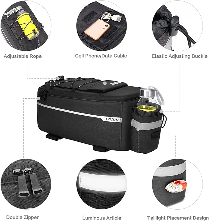 MOSISO Bike Rack Bag, Waterproof Bike Trunk Cooler Pouch Insulated Bicycle Rear Seat Pouch Cycling Backseat Storage Cargo Luggage Saddle Shoulder Bag