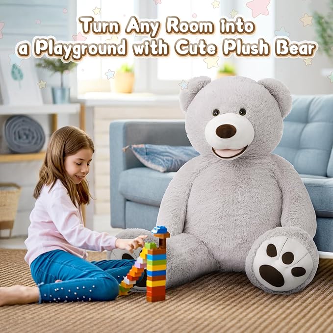 MorisMos Smile Giant Teddy Bear, 51inch Large Stuffed Bears with Big Footprints, Big Stuffed Animals Cuddly Plush Gifts for Girlfriends, Boyfriend, Gray