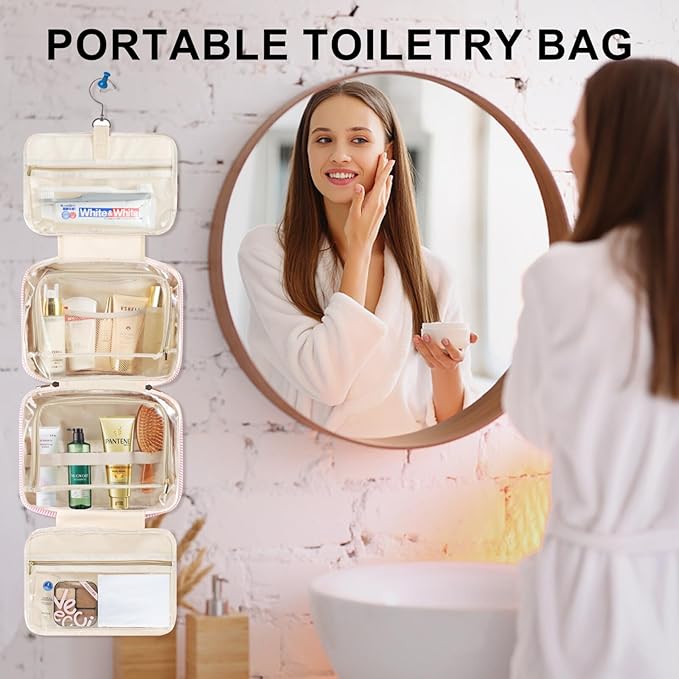 TOPEAST Hanging Toiletry Bag for Women - Portable Makeup and Travel Bag, Cruise Ship Essentials - Letter B