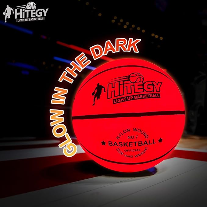 Glow in The Dark Basketball - Water-Resistant, Size 7, Impact Activated, Includes Pump, Manual, Pre-Installed Batteries & 10 Extra Batteries - Light Up Basketball - Orange